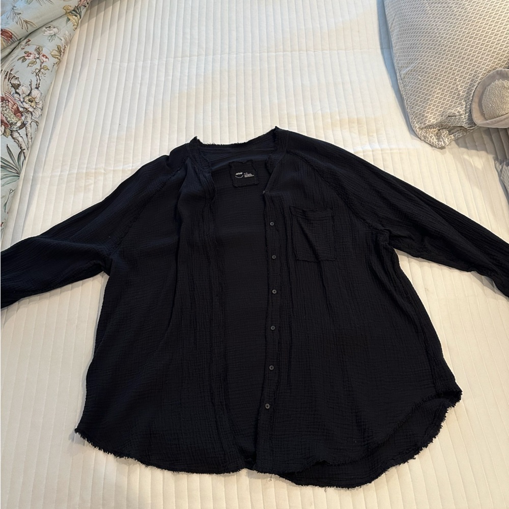 Aerie Midnight Black Button-Down Sweater